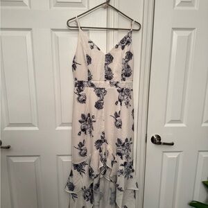 Cupshe White and Blue Floral High Low Dress